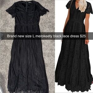 Merokeety Black Lace Maxi Dress